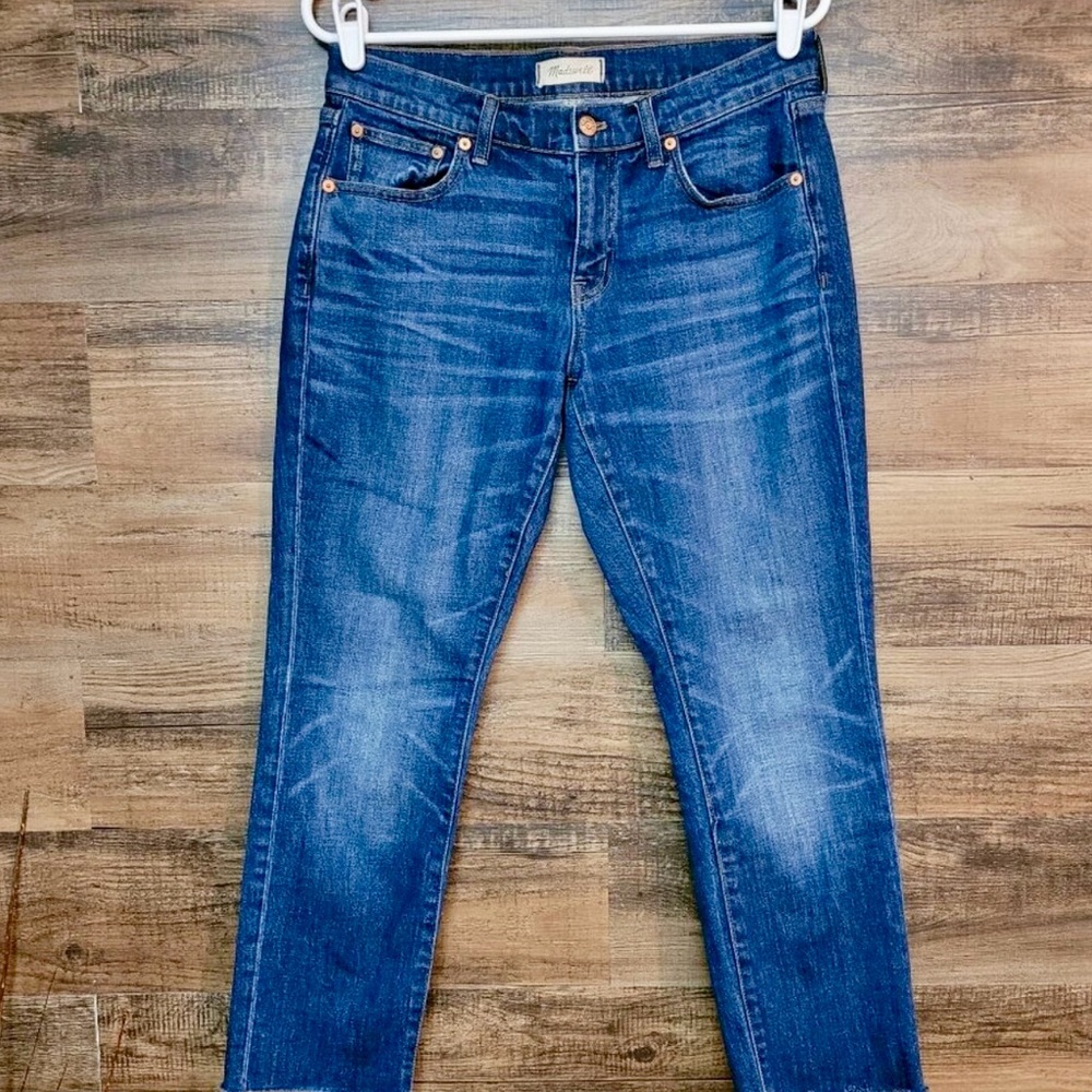 Madewell Jeans 30 Slim Boyfriend Mid Rise Creston Wash G7200 Raw Hem Stretch